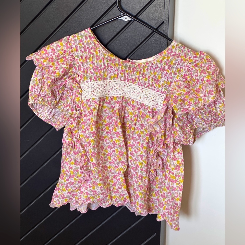 LoveShackFancy floral blouse. Size S. Cap sleeves.